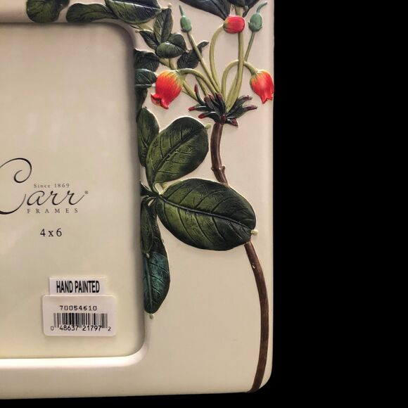 Vintage NOS Carr Picture Frame, Handpainted, Ceramic Floral, Butterfly’s, 4x6” - Picture 3 of 11
